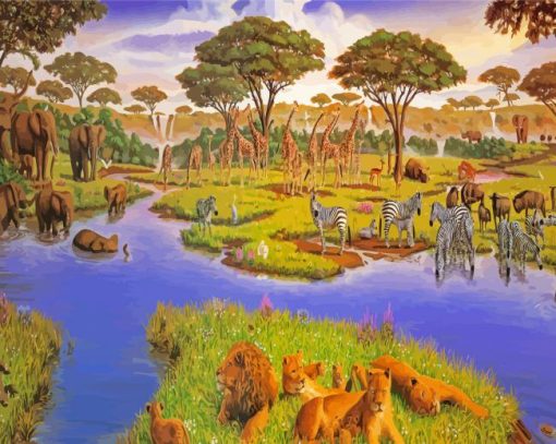 Animals Watering Hole Paint By Numbers