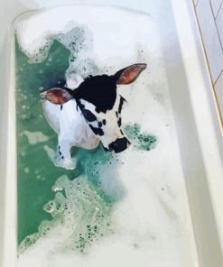 Baby Cow In Bath Tub Paint By Numbers