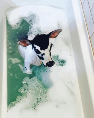 Baby Cow In Bath Tub Paint By Numbers