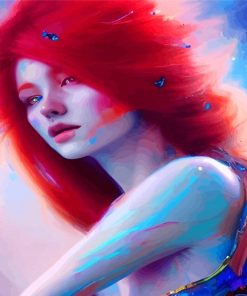 Beautiful Anime Lady With Red Hair Paint By Numbers