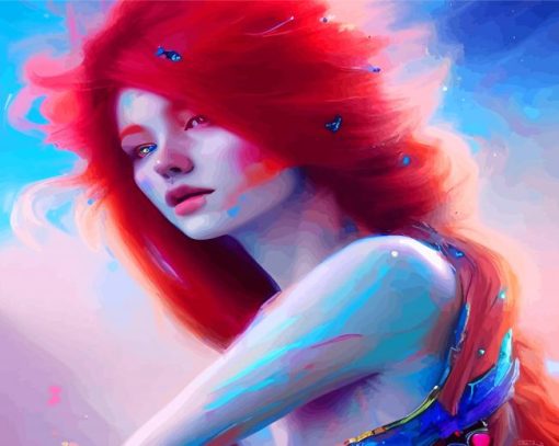 Beautiful Anime Lady With Red Hair Paint By Numbers