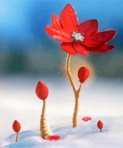 Beautiful Red Spring flower In Snow Paint By Numbers