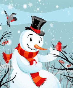 Birds Bullfinch And Snowman Paint By Numbers