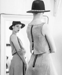 Black And White Woman In Front Of Mirror With Dress Paint By Numbers