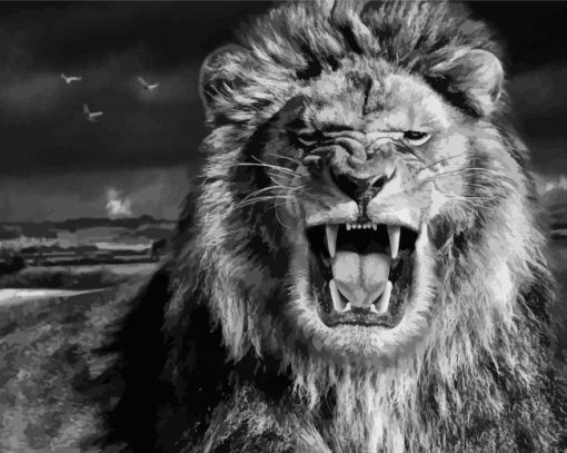 Black And White Roaring Lion Paint By Numbers