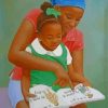 Black Mother Teaching Her Daughter Paint By Numbers