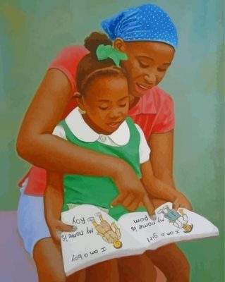 Black Mother Teaching Her Daughter Paint By Numbers