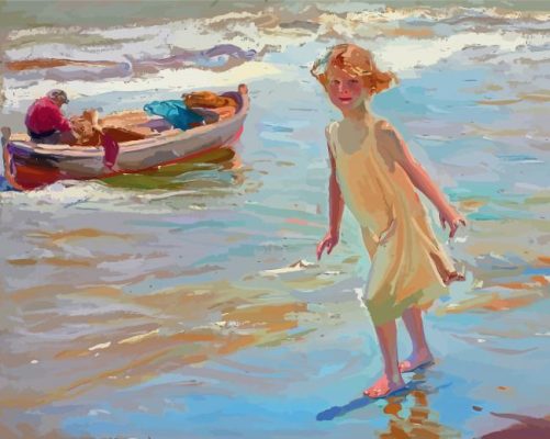 Blonde Little Girl In Beach Joaquin Sorolla Paint By Numbers