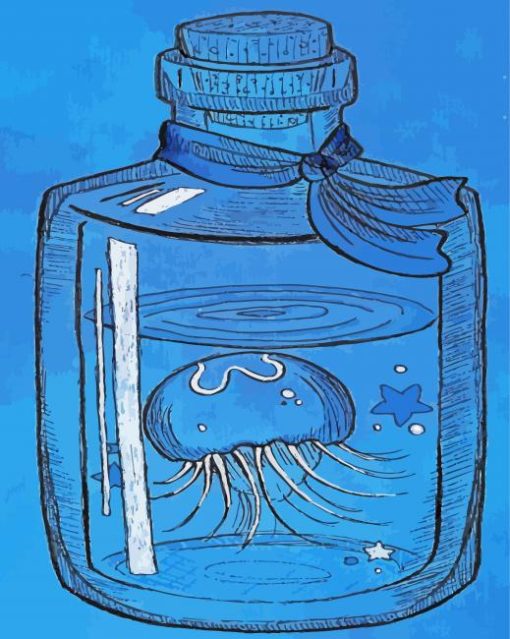 Blue Jellyfish In Bottle Paint By Numbers