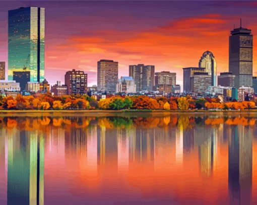 Boston In Autumn Reflection Paint By Numbers