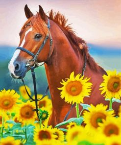 Brown Horse With Sunflowers Paint By Numbers