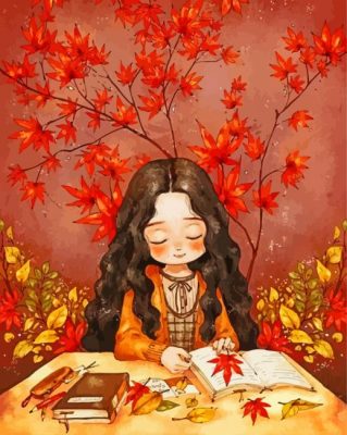 Cartoon Autumn Girl Paint By Numbers