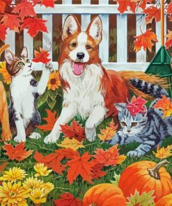 Cats And Dogs In Autumn Paint By Numbers