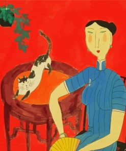 Chinese Woman In Chair With Cat Paint By Numbers