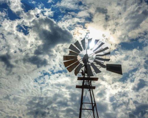 Cloudy Windpump Paint By Numbers