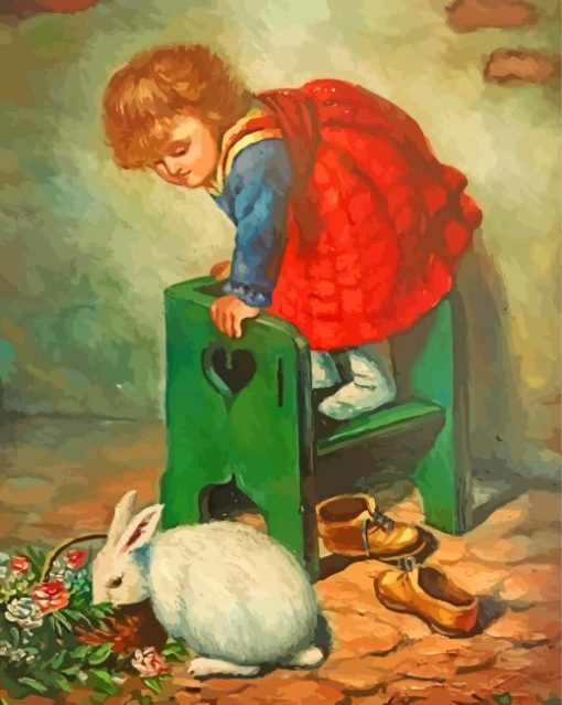 Cute Girl And Rabbit Paint By Numbers