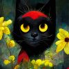 Cute Black Cats And Flowers Art Paint By Numbers