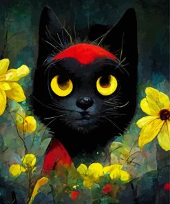 Cute Black Cats And Flowers Art Paint By Numbers