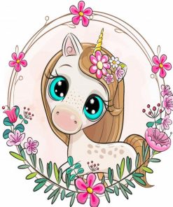 Cute Cartoon Unicorn With Flowers Paint By Numbers