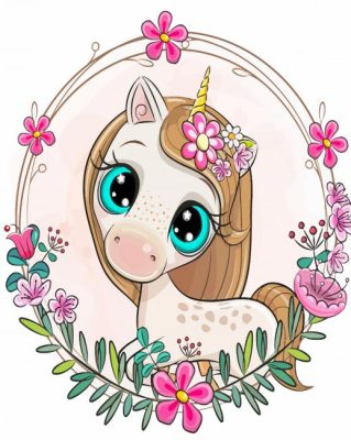 Cute Cartoon Unicorn With Flowers Paint By Numbers