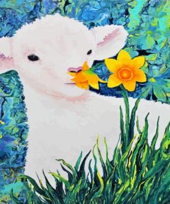 Cute Lamb And Flowers Paint By Numbers