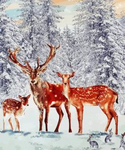 Family Deer In Snow Paint By Numbers