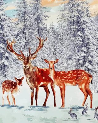 Family Deer In Snow Paint By Numbers