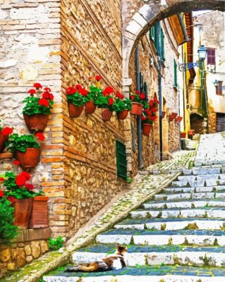 Flowering Old Streets Italy Paint By Numbers