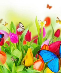 Flowers With Butterflies Insects Paint By Numbers