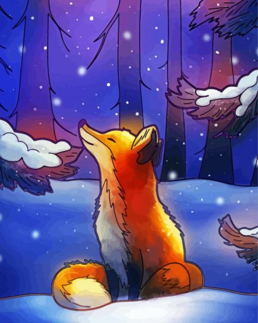 Fox In Snow Forest Art Paint By Numbers