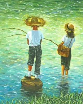 Girl And Boy Friends Fishing Paint By Number