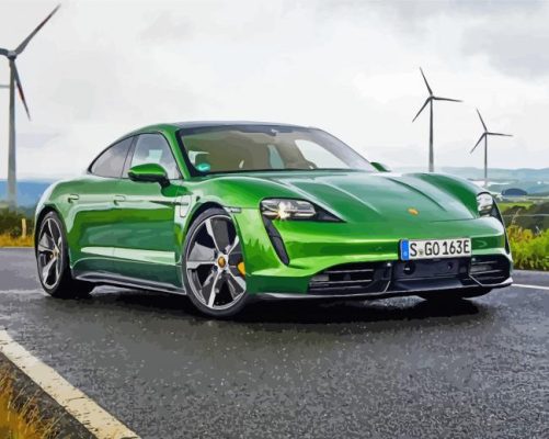 Green Porsche Taycan Car Paint By Numbers