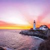 Headlight Portland Lighthouse Sunset Paint By Numbers