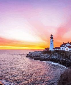 Headlight Portland Lighthouse Sunset Paint By Numbers