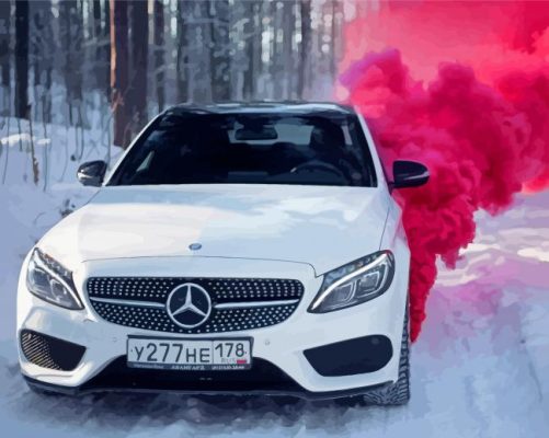 Mercedes Smoke Car In Snow Paint By Numbers