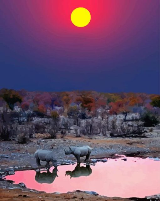 Namibia Rhino Sunset Paint By Numbers