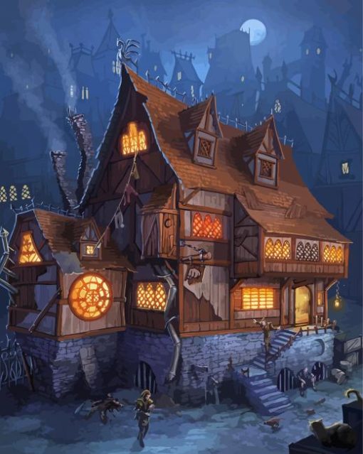 Old Wooden Medieval Inn Paint By Numbers