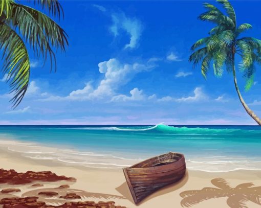 Paradise Beach With Row Boat Paint By Numbers