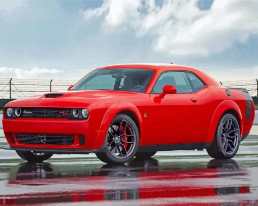 Red Dodge Challenger Scat Paint By Numbers