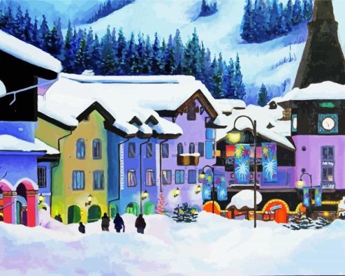 Snowy Alpine Village Paint By Numbers