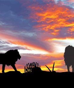 Two Lions Sunset Paint By Numbers