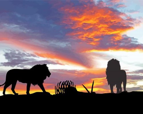 Two Lions Sunset Paint By Numbers