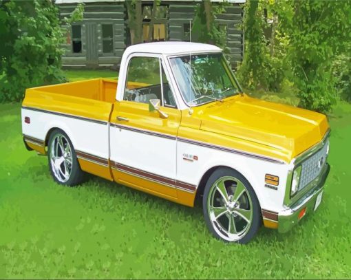 Yellow And White Classic Chevy Truck Paint By Numbers