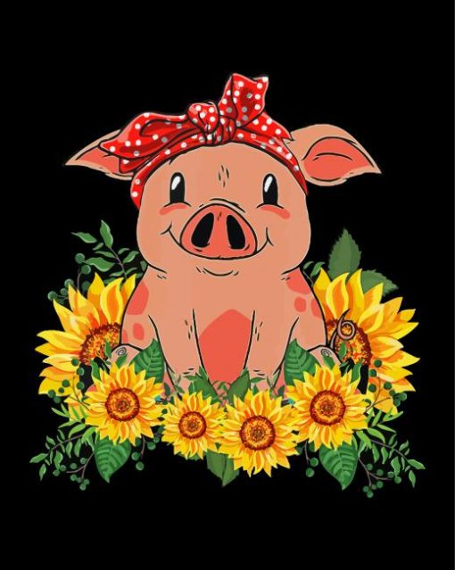 Baby Pig With Sunflowers Paint By Numbers