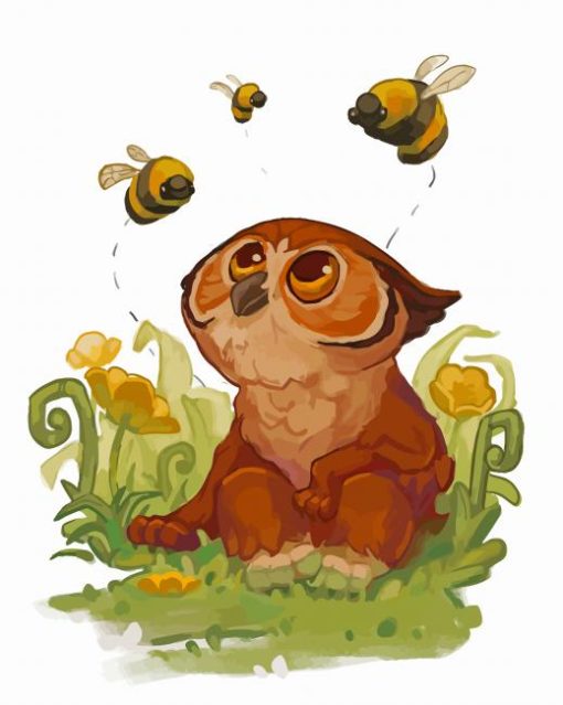 Baby Owl Bear And Bees Paint By Numbers