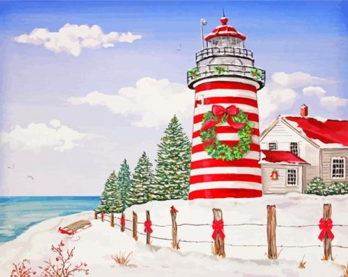 Christmas Lighthouse Paint By Numbers