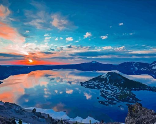 Crater Lake At Sunset Paint By Numbers