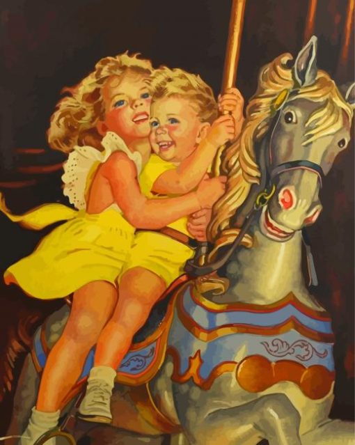 Frances Tipton Hunter Children On Carousel Paint By Numbers