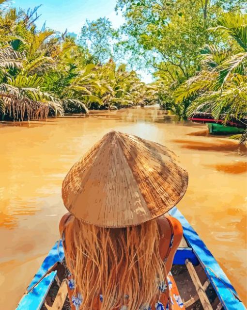 Girl In Mekong Delta River Paint By Numbers