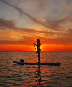 Girl On Paddle Board With Sunset Paint By Numbers